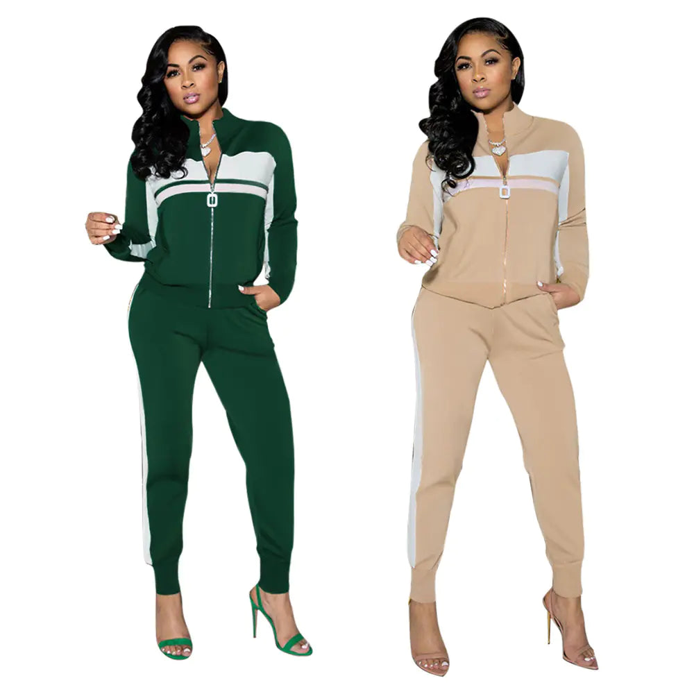 Casual Color Block Sportswear Set